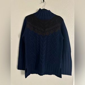 Navy and black lace cowl neck sweater